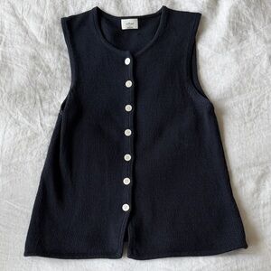 Wilfred Navy Sleeveless Button-Front Knit Top